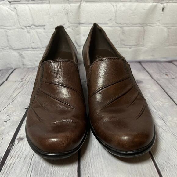 Clarks Partridge Brown Leather Slip-On Block Heel Comfort Loafers 89488 Sz 7.5 - Picture 6 of 10